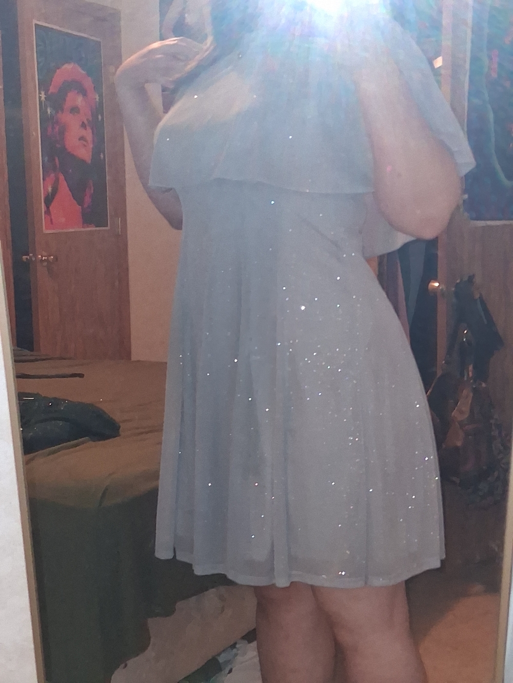 Silver Modest Glitter Homecoming Dress